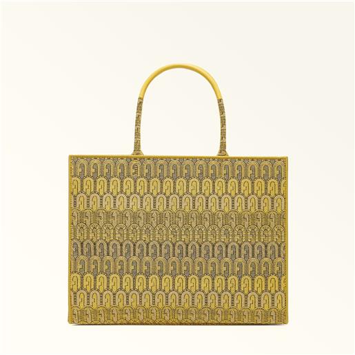 Furla opportunity borsa shopping toni nettare giallo tessuto jacquard arco etnico logo donna