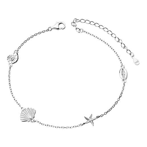 LINSTER cavigliera conchiglia stella marina per donna argento 925 braccialetto alla caviglia regolabile ocean beach gioielli regali per le donne