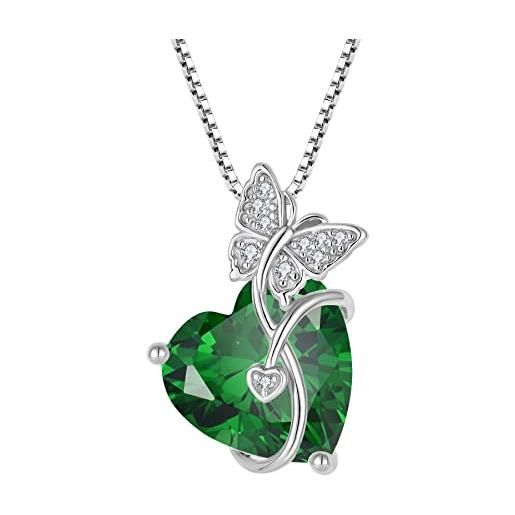FJ collana farfalla donna in argento sterling 925 ciondolo cuore collane smeraldo maggio pietra portafortuna gioielli per donna amiche moglie mamma