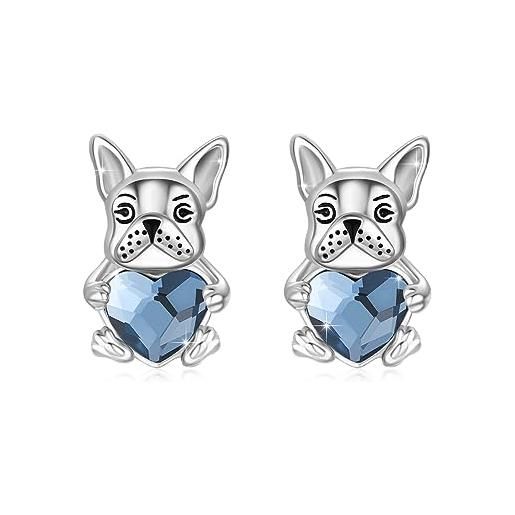SOESON bulldog francese orecchini in argento sterling 925 orecchini per cani in cristallo blu bulldog francese orecchini gioielli regali per donne ragazze, argento sterling