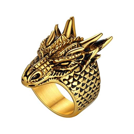 U7 anello drago uomo pesonalizzato, anelli punk vintage uomo oro, 09 misura anelli drago acciaio inossidabile modo, anello gotico regalo per adulti ragazzi