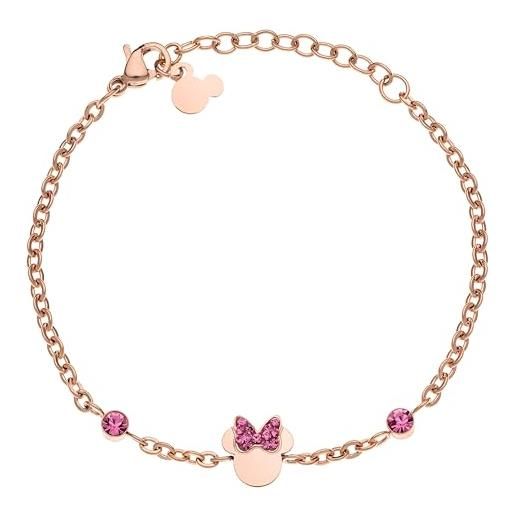 Disney bracciale minnie mouse, acciaio inossidabile e zirconi per bambini e bambine, gioielli