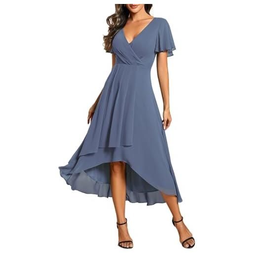 Ever-Pretty abito da ospite scollo a v maniche a volant gonna a trapezio abiti cerimonia donna eleganti arancione 42