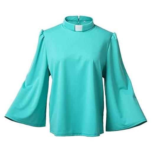 BPURB clero clero camicia clericale collo tab altalena manica lunga camicetta regolare per ministro, verde chiaro, m
