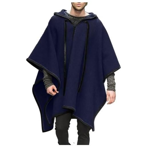 crazynekos poncho da uomo steampunk gotico con cappuccio moda comodo casa vestiti cappotto da uomo lana alpaca poncho con cappuccio, blu navy, xl