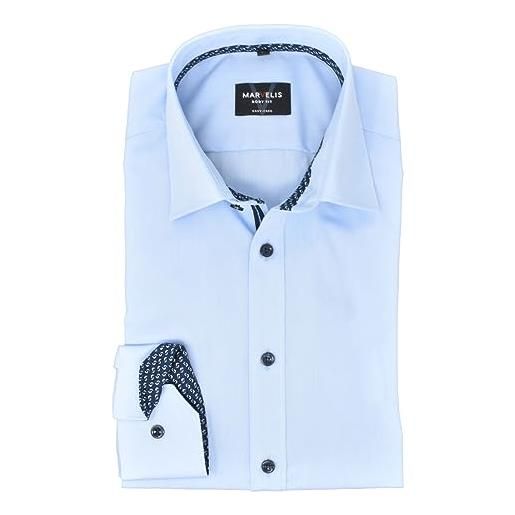 Marvelis camicia da lavoro da uomo body fit, colletto kent, a maniche lunghe, tinta unita, azzurra, azzurro, 40