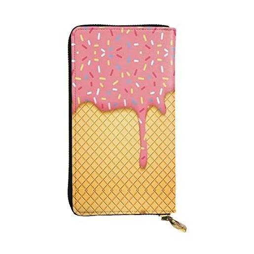 ASEELO portafoglio da donna con chiusura lampo in pelle con motivo di avocado, portafoglio multiscomparto, gelato e modello waffle, taglia unica