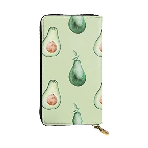 ASEELO portafoglio da donna con chiusura lampo in pelle con motivo di avocado, portafoglio multiscomparto, modello di avocado, taglia unica