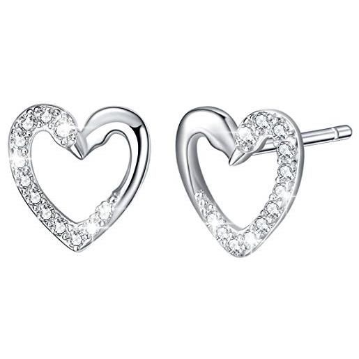 Sconosciuto orecchini a perno in argento sterling 925 a forma di cigno, a forma di cuore, con zirconia cubica scintillante, regalo di compleanno per donne