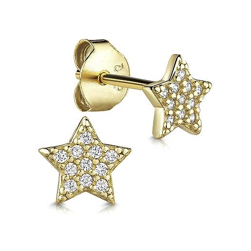 NKlaus coppia di orecchini a perno stella argento 925 placcato oro zirconi bianchi 6,5mm orecchini bambina 14834