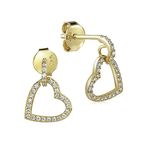 NKlaus coppia di orecchini a cuore in argento 925 placcato oro con zirconi bianchi 13x10mm orecchini per ragazze 14832