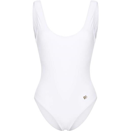 Dolce & Gabbana costume intero racer-style con placca logo - bianco