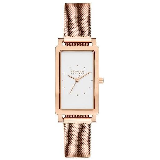 Skagen hagen orologio per donna, movimento al quarzo con cinturino in acciaio inossidabile o in pelle, tono oro rosa e bianco, 22mm