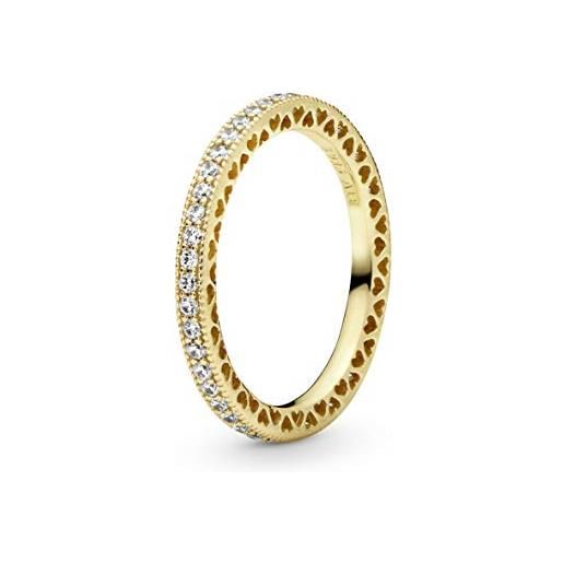 Pandora signature anello con cuore placcato in oro 14k con zirconia cubica trasparente, 50