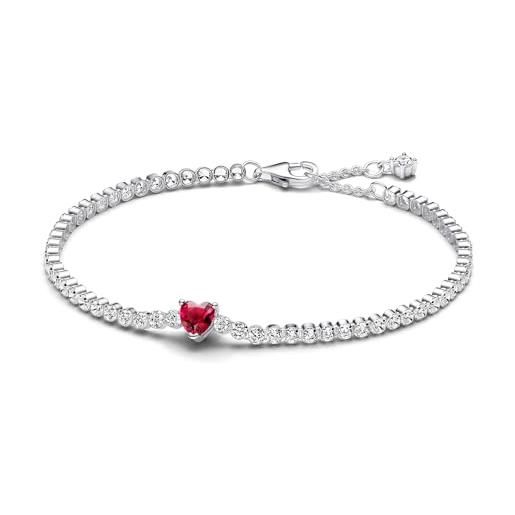Pandora timeless bracciale tennis con cuore in argento sterling con cristallo rosso e zirconia cubica trasparente, 20