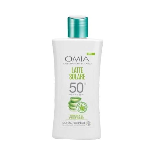 Omia - latte solare protettivo spf50+ viso e corpo con aloe vera del salento, protezione solare molto alta, per pelli molto chiare e sensibili al sole, dermatologicamente testato, flacone da 200 ml