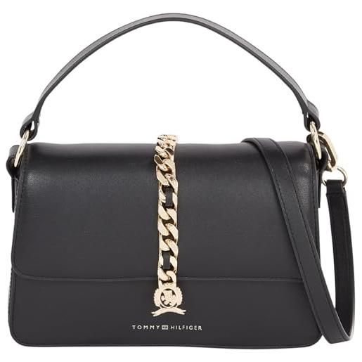 Tommy Hilfiger borsa a tracolla donna chain leather crossover piccola, nero (black), taglia unica