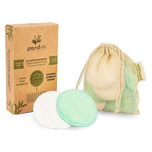 pandoo 10 pad di trucco riutilizzabili in bambù e cotone | struccante lavabile, meno rifiuti | estremamente morbido, perfetto per la pulizia del viso e del bambino
