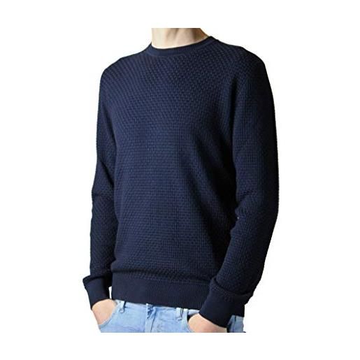 CASH&WOOL maglioncino artigianale 100% cotone uomo pullover made in italy - art pva 1500 (blu, s)