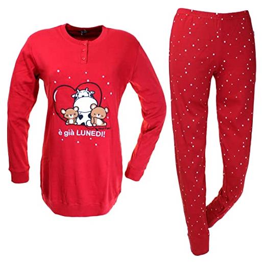 Crazy Farm pigiama donna caldo cotone maxi maglia + pantalone 15654 (l, rosso)