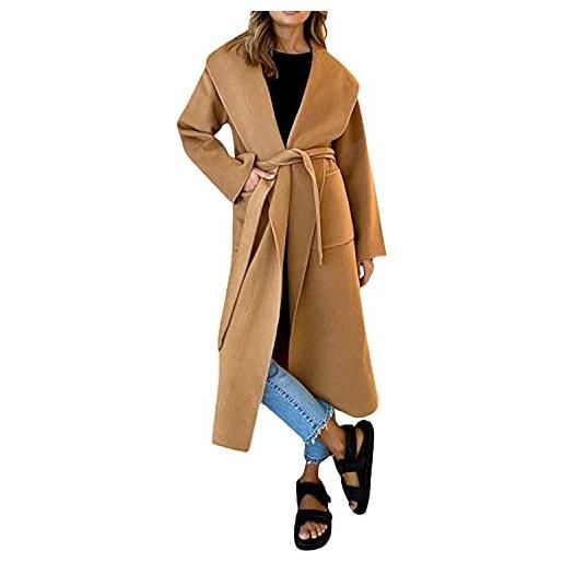 LAEMILIA cappotto da donna invernale chic lungo giacca da donna elegante giacca casual antivento casual outwear di grandi dimensioni vintage con cintura tasche, marrone, 42