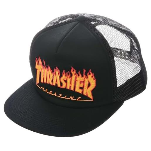 Thrasher men's embroidered flame logo mesh snapback hat black