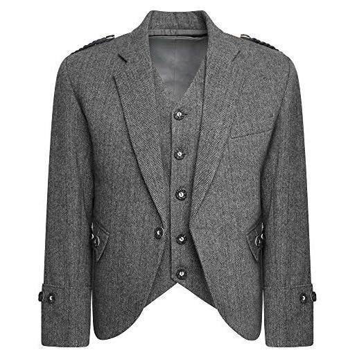 Sconosciuto tweed crail highland kilt giacca e gilet scozzese abito da sposa grigio 54 lungo