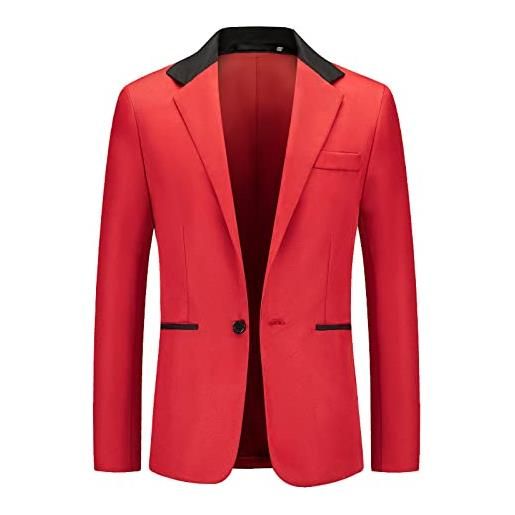 Dinnesis blazer, giacca da uomo, slim fit, sportiva, blazer, con un bottone, giacca da lavoro, giacca da carnevale per matrimoni, feste, lauree, affari, colore: rosso, xl