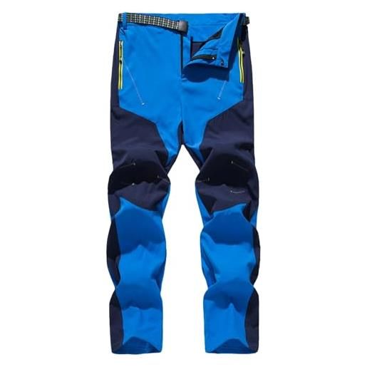 Generisch pantaloni sportivi semplici da trekking, da uomo, per attività all'aria aperta, alpinismo, elastici, comodi, ad asciugatura rapida, con cintura elasticizzata a vita media, blu, m
