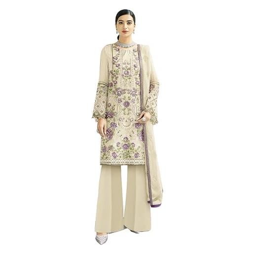 Shri Balaji Silk & Cotton Saree Emporium pakistani cucito donne georgette salwar suit party indian festival 1866, bianco sporco, medium
