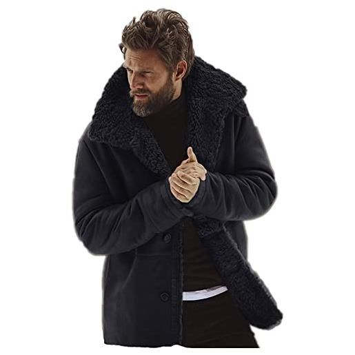 babao giacca lunga da uomo in camoscio invernale in pile foderato wndproof giacca da motociclo colletto polo, 26, l