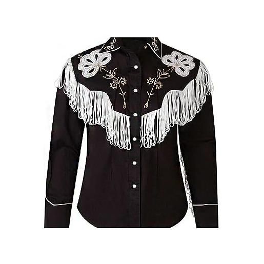 MAJESTIC MAKERS ryan ghoslin funky style barb frange giacca in cotone - western cowboy punk ken jacket, nero - cotone, m