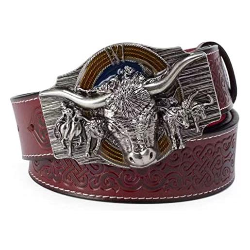 WRJAHCG cintura western per cowboy, cintura da cowboy western vintage da rodeo con corno lungo, silver red, 120cm/47.3''
