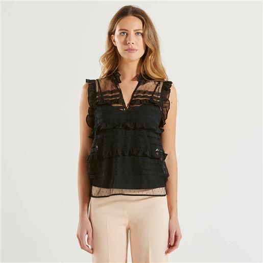 Twinset top in tulle plumetis e pizzo nero