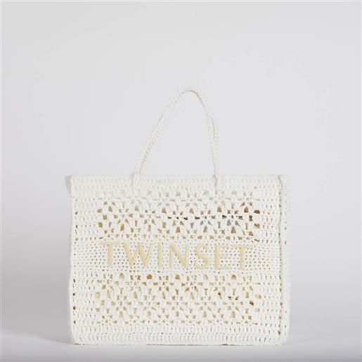 TWINSET borsa shopper 'bohémien' crochet bianca