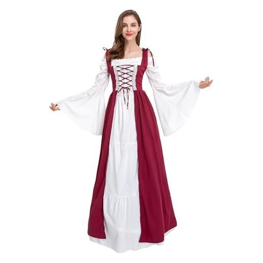 Gammify vestito da donna medievale costume rinascimentale abito da regina vittoriana abiti da principessa costume tromba maniche gotico maxi abito, blu, l