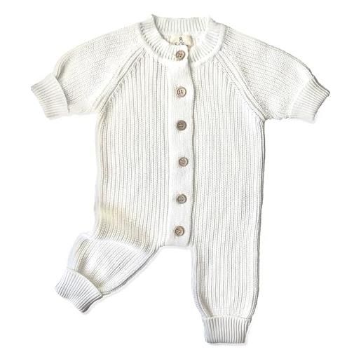 Baby Bonita® tutina in maglia per neonati, in 100% cotone, super morbida e calda, ideale per le prime armi, latte (bianco), 0-3 mesi