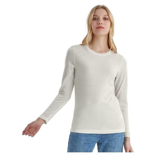 NOTTINGHAM Maglietta Intima Donna Manica Lunga Girocollo - Cotone Caldo Con Bordo In Raso - Taglie Dalla 2/S Alla 7/3XL - Nero E Bianco