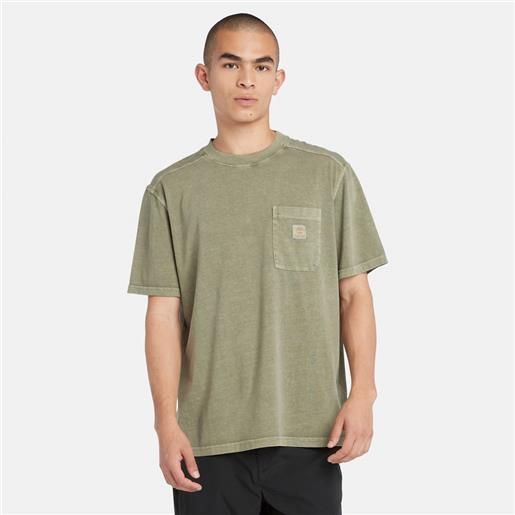 Timberland t-shirt con tasca sul petto merrymack river da uomo in verde verde