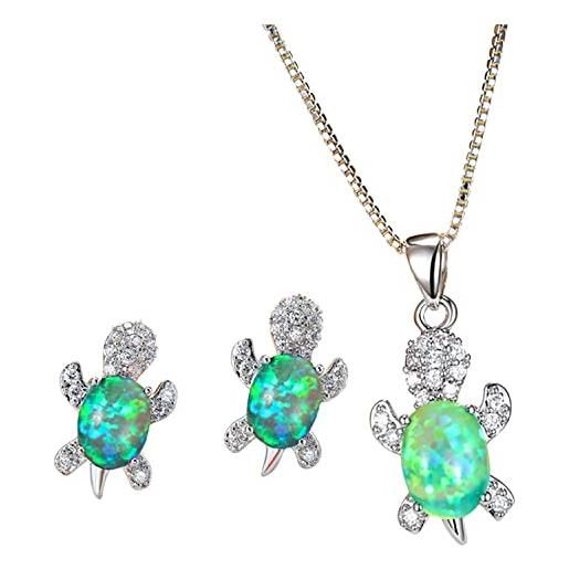 Helena Rose Jewellery graziosa parure di gioielli a forma di tartaruga, collana con ciondolo e orecchini da donna, con opale e cristallo, in confezione regalo, opalite, opale, strass