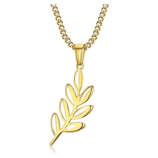 BOBIJOO JEWELRY - collana pendente ramo acacia titti massoneria acciaio placcato oro dorato catena dell'amore di dio