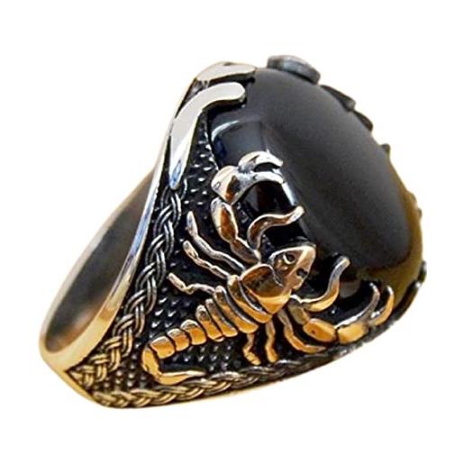MayiaHey anello in pietra scorpione, anello gotico in pietra scorpione da uomo, anello re scorpione gioielli amuleto scorpione, anello classico in pietra scorpione anello scorpione animale, metallo