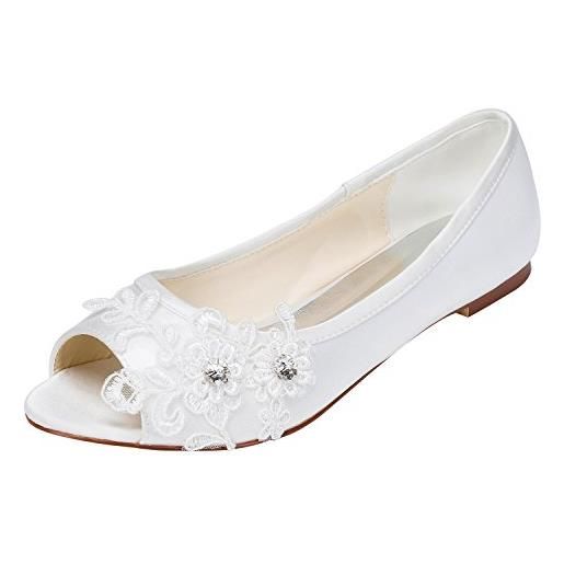 Emily Bridal scarpe da sposa tacco a spillo piatto da donna in raso con tacco in cristallo (eu39, white)