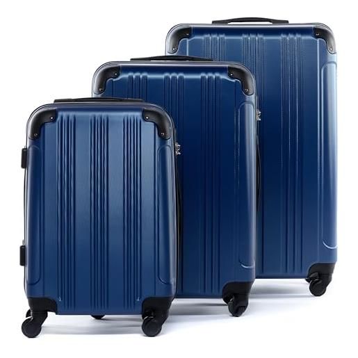 FERGÉ set di 3 valigie viaggio québec - bagaglio rigido dure leggera 3 pezzi valigetta 4 ruote blu