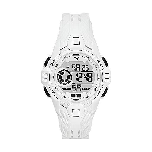 Puma orologio bold da uomo, movimento digitale, cassa in poliuretano bianco da 45 mm con cinturino in poliuretano, p5039