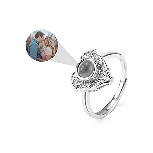 Pekdi anello fotografico personalizzato gioielli anello di proiezione con immagine argento 925 ti amo 100 lingue anello del cuore anello di fidanzamento matrimonio promessa anelli anello aperto regolabile