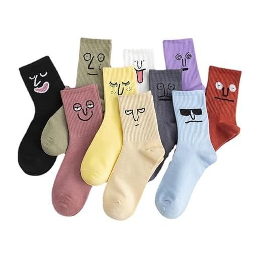VAcsax calzini divertenti per espressioni facciali, 10 paia di calzini emoji, calzini girocollo, calzini per espressioni facciali con personalità divertente (10 paia, multicolore)