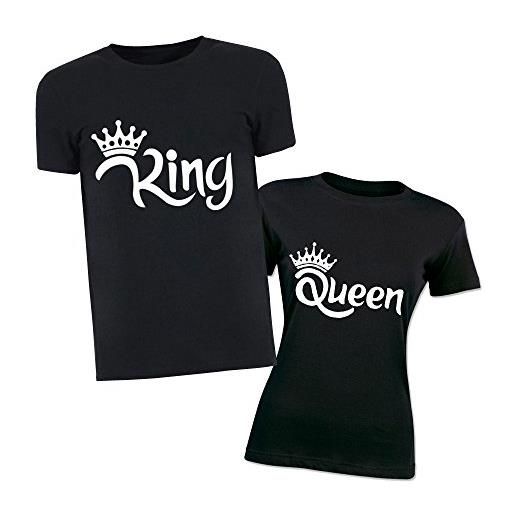 Altra Marca coppia di t-shirt per innamorati personalizzate bianche king and queen corona magliette di san valentino per uomo e donna - uomo l donna s