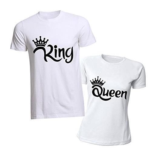 Altra Marca coppia di t-shirt per innamorati personalizzate nere king and queen corona magliette di san valentino per uomo e donna - uomo l donna m