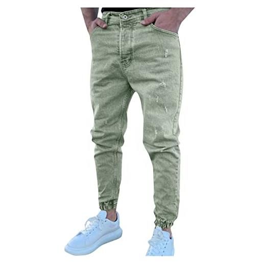 PODOLIXIA jeans da uomo, skinny lungo, denim, tinta unita, vestibilità stretta, senza fili, casual, da uomo, verde, m